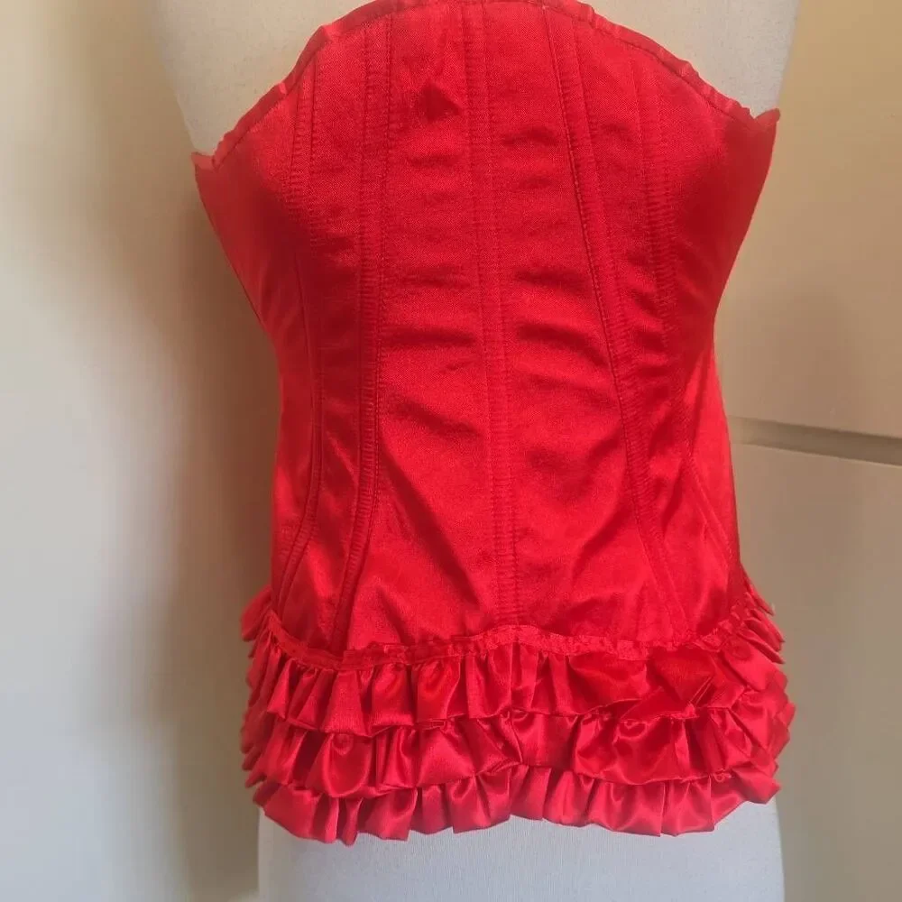 Leg Avenue Corset Bustier Top Red Satin Lingerie Sexy Romantic Y2K NWOT M - Picture 2 of 8